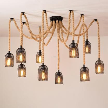 Hemp Rope Scattered Flower Chandelier ∅ 59.1″-Sylvia Space