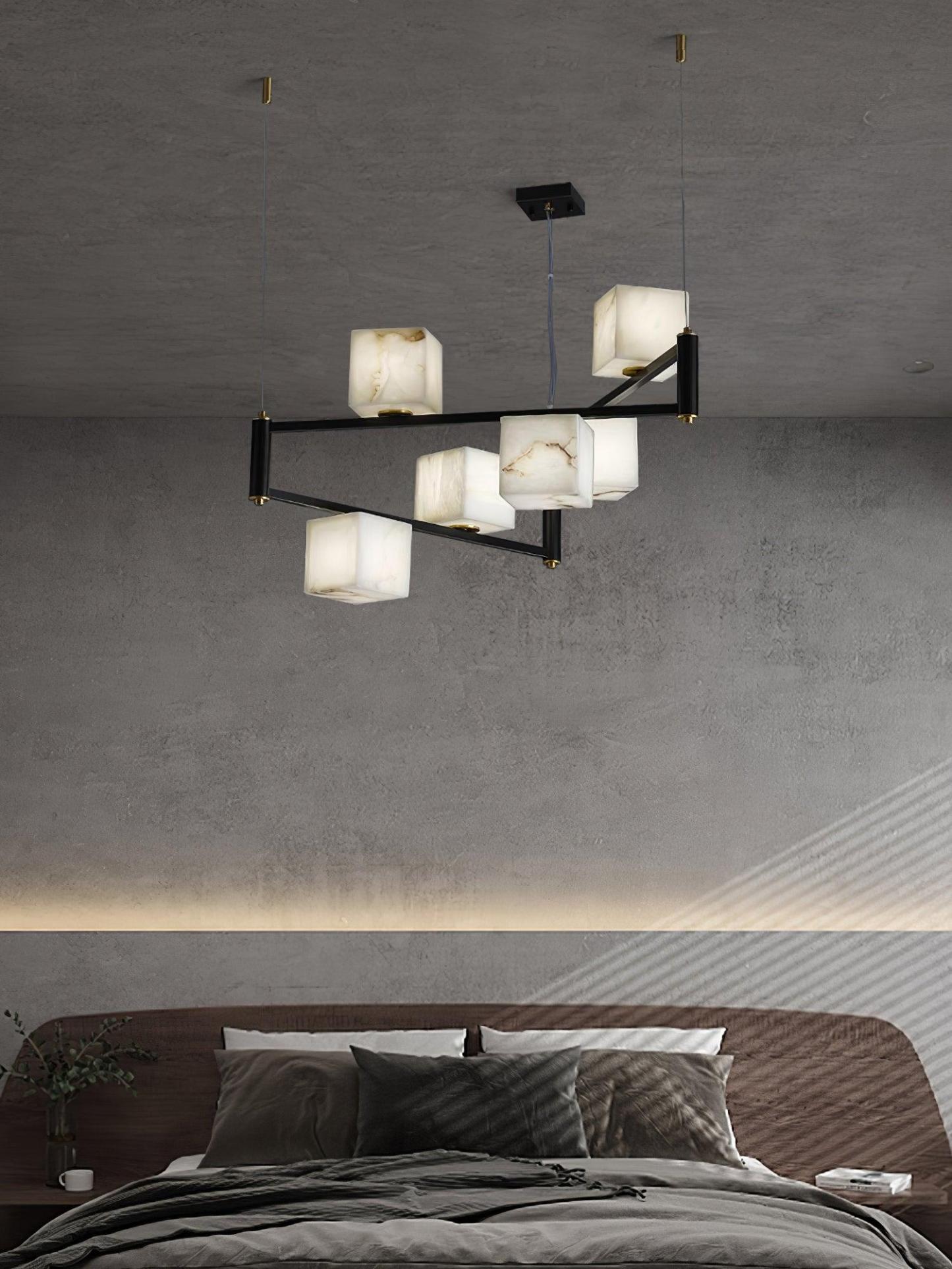 Alabaster Square Box Chandelier with 4/5/6/8/9 heads-Sylvia Space