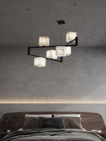 Alabaster Square Box Chandelier with 4/5/6/8/9 heads-Sylvia Space