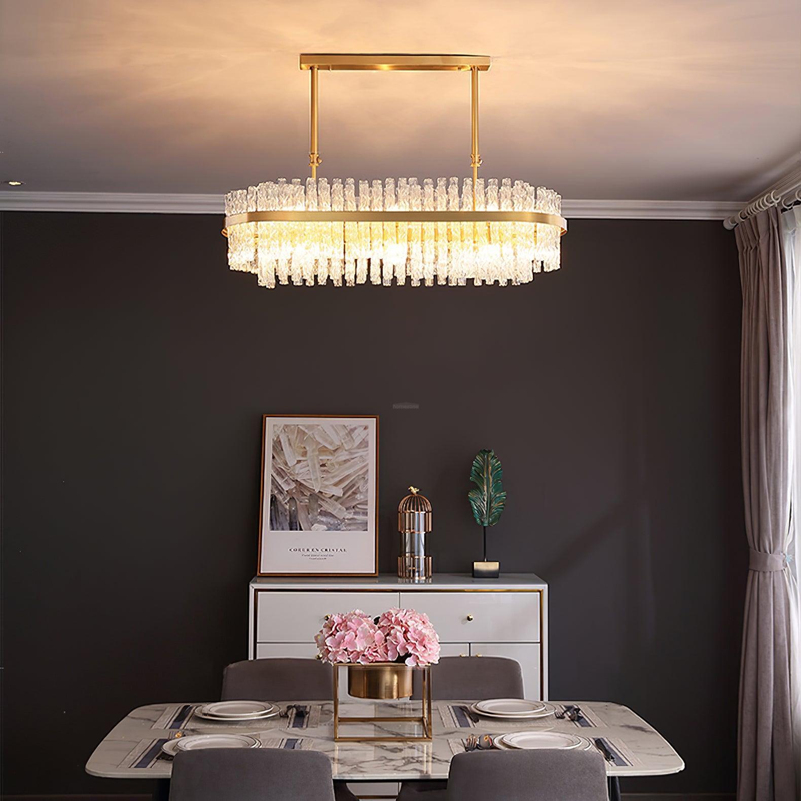 Gold & Clear Rod Round/Long canopy Chandelier-Sylvia Space