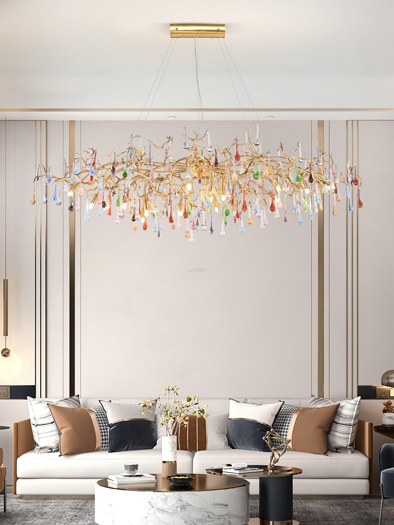 Colorful Teardrop Brass Branch Chandelier-Sylvia Space