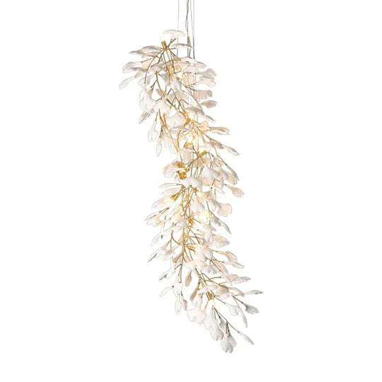 Gingko Porcelain Petal Staircase Modern Chandelier, Long Branch Chandelier-Sylvia Space