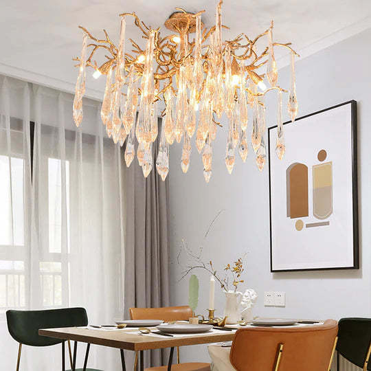 Jamie Brass Branch Crystal Ceiling Light, Designer Branch Chandelier-Sylvia Space