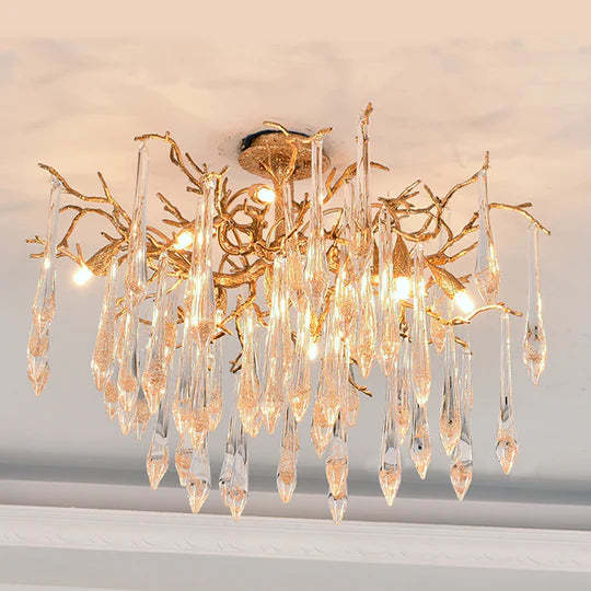 Jamie Brass Branch Crystal Ceiling Light, Designer Branch Chandelier-Sylvia Space