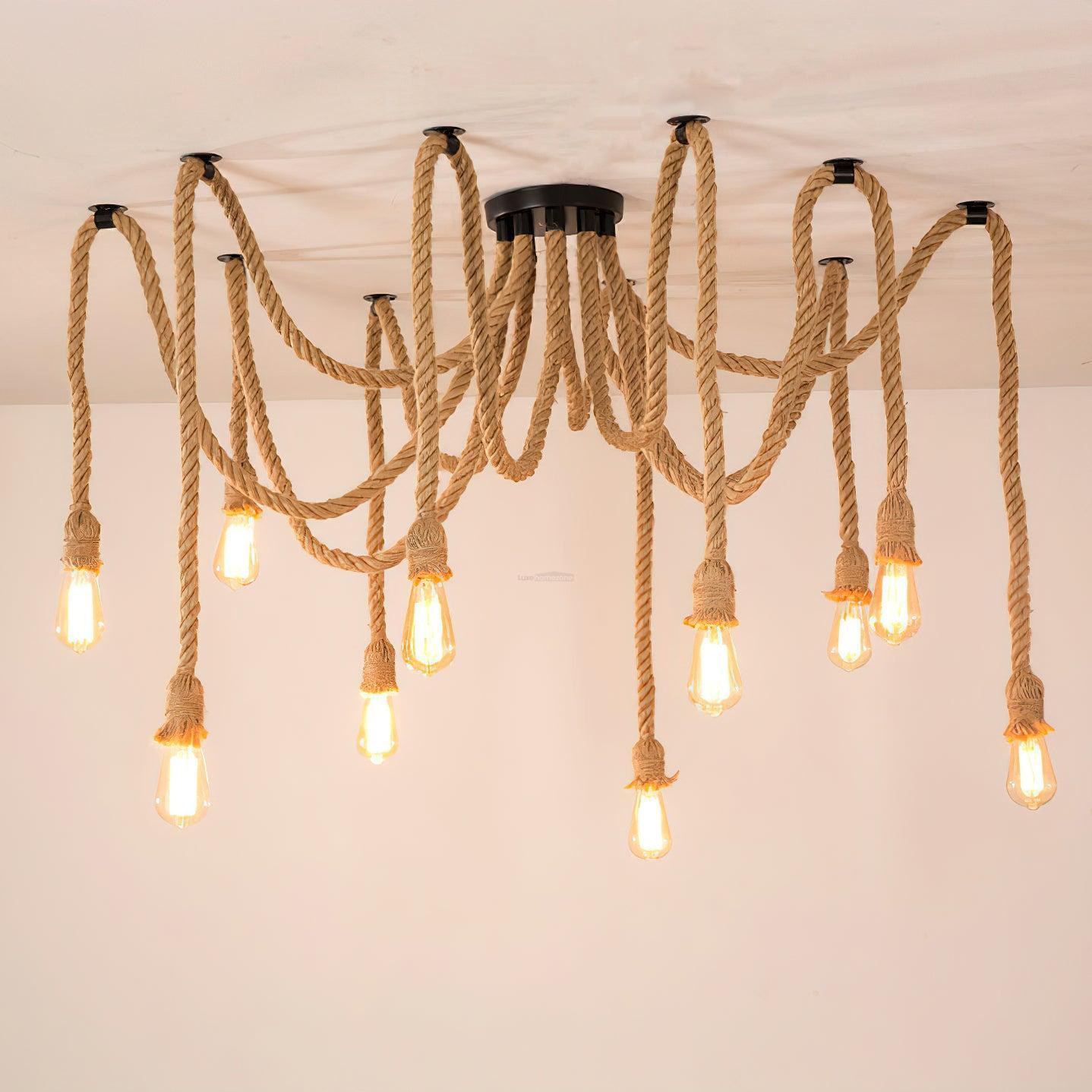 Hemp Rope Scattered Flower Chandelier ∅ 59.1″-Sylvia Space