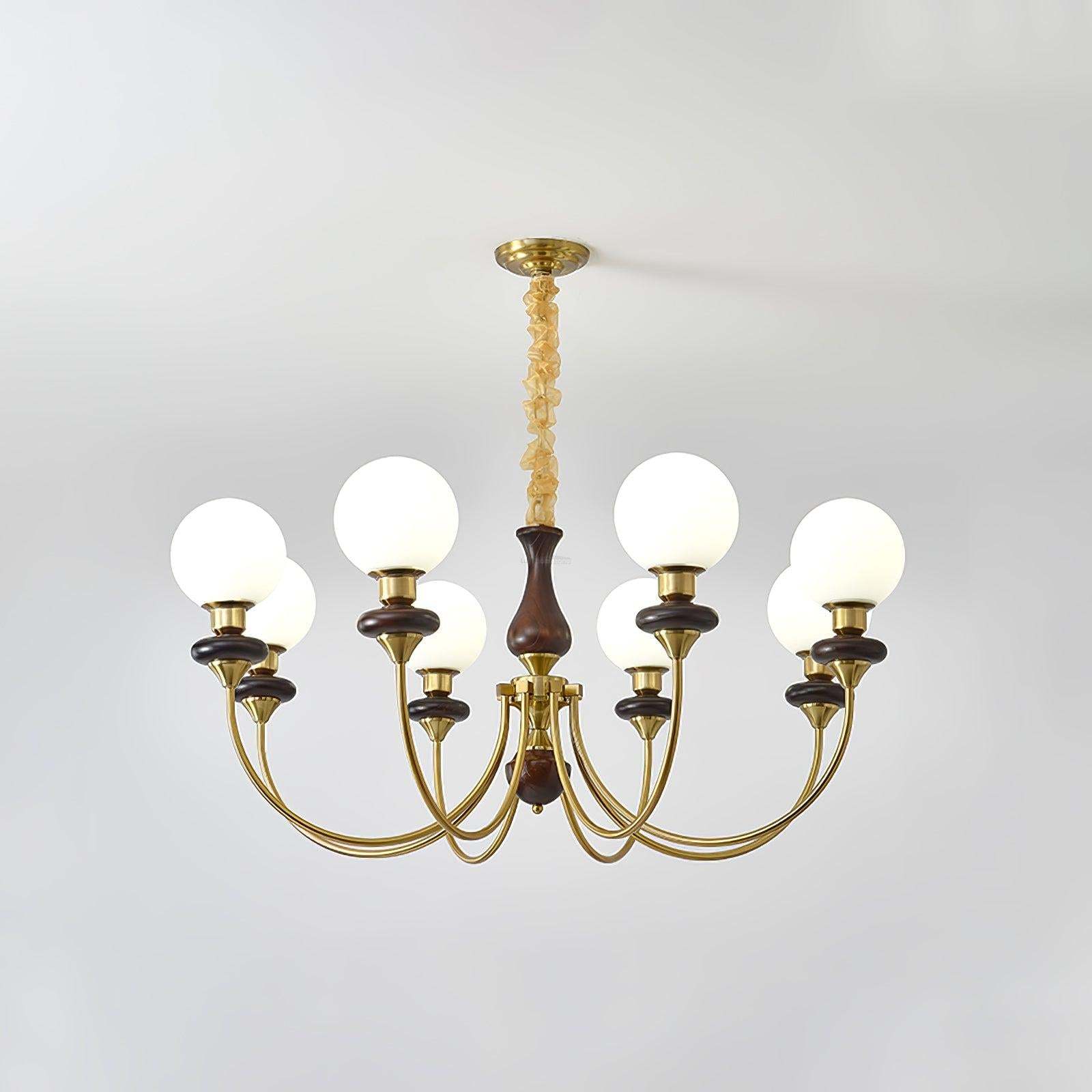 Walnut Brass Chandelier with 3/6/8 lamps-Sylvia Space