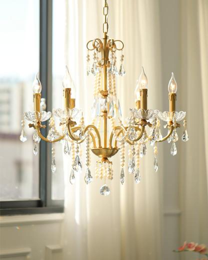 Crystal Pearl Candle Chandelier-Sylvia Space
