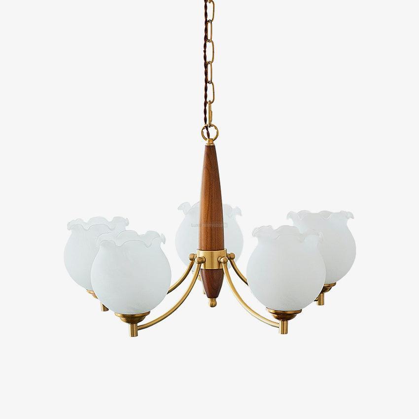 Tulips Glass Wood Chandelier with 3/5 heads-Sylvia Space