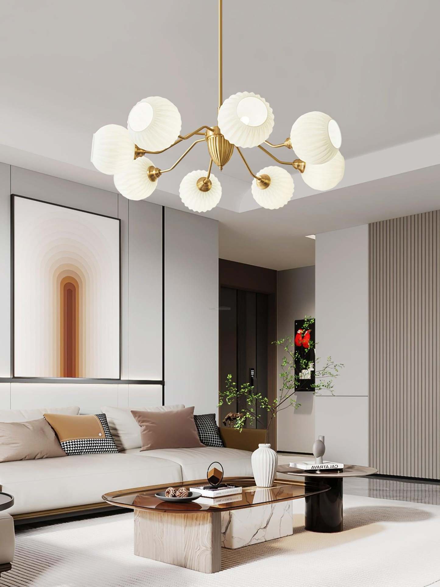 Ribbed Glass Ball Chandelier ∅ 31.5″-Sylvia Space