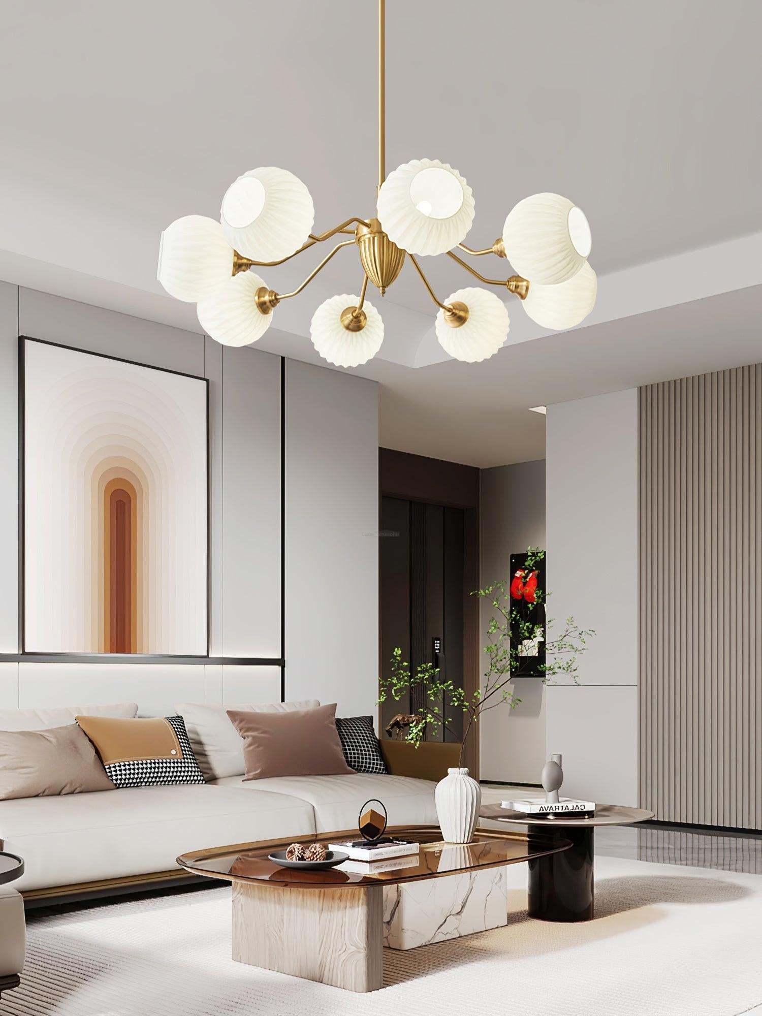 Ribbed Glass Ball Chandelier ∅ 31.5″-Sylvia Space