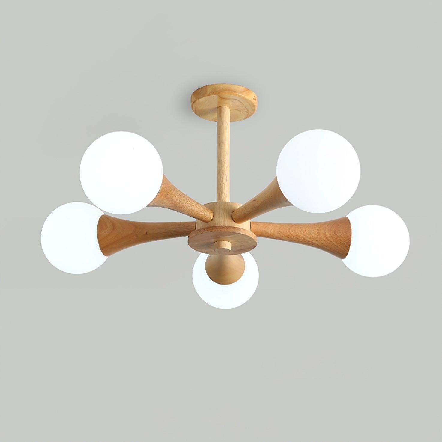 Wooden Nera Chandelier with 3/4/5 heads-Sylvia Space