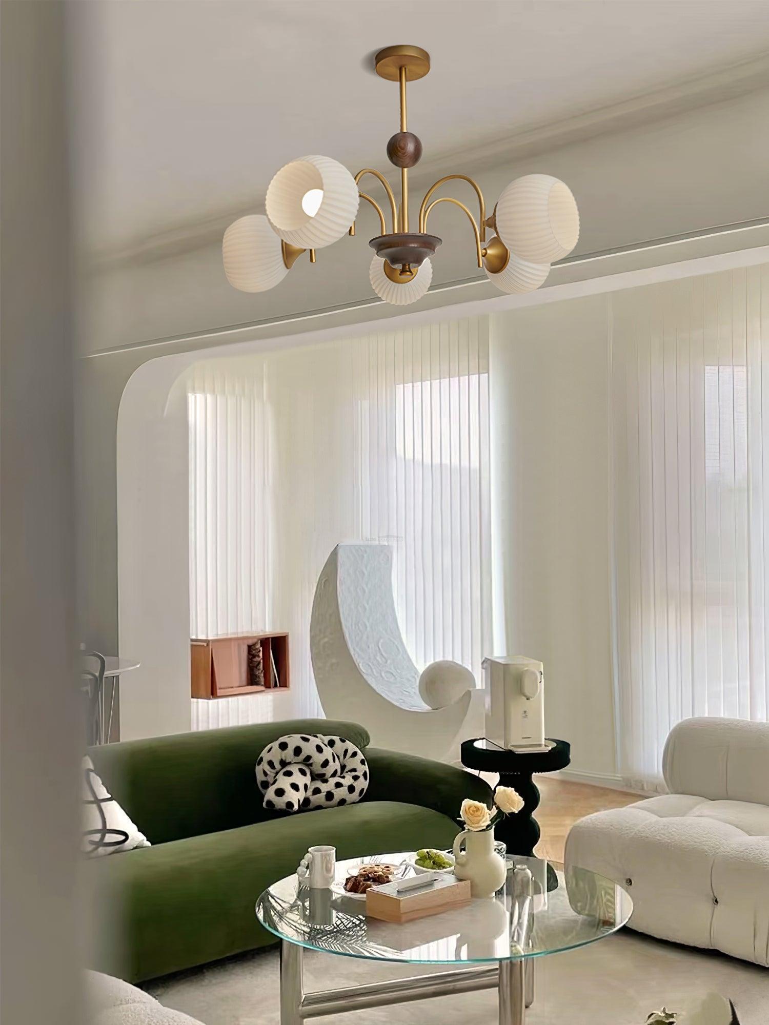 Sculptural Glass Ribbed Chandelier with 3/4/5/6/8 heads-Sylvia Space