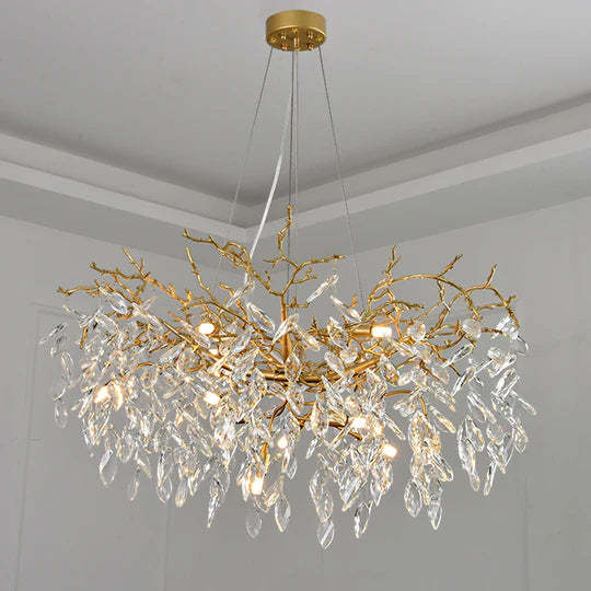 Mamie Brass Branch Crystal Chandelier Light for Living Room-Sylvia Space