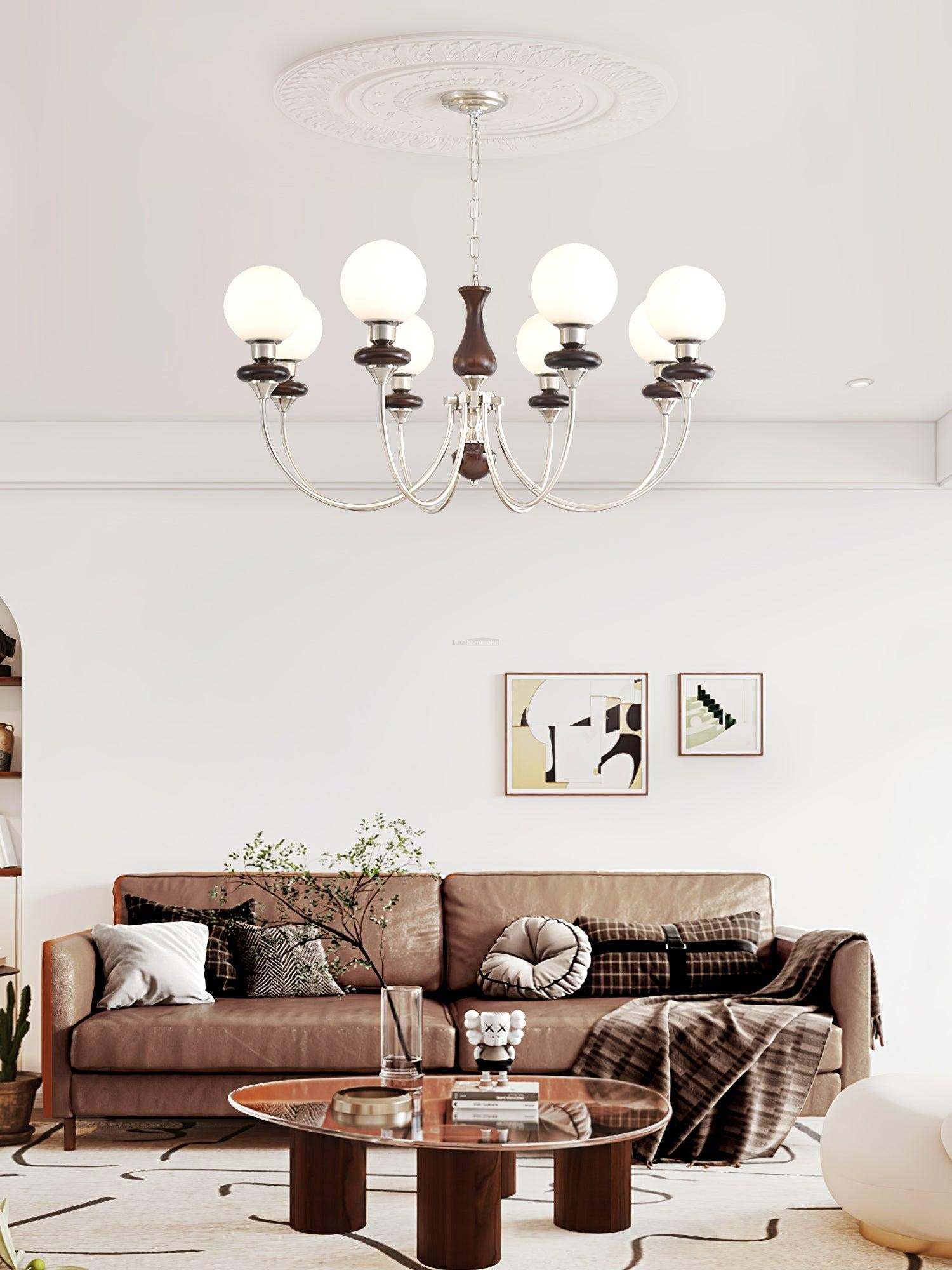 Walnut Brass Chandelier with 3/6/8 lamps-Sylvia Space