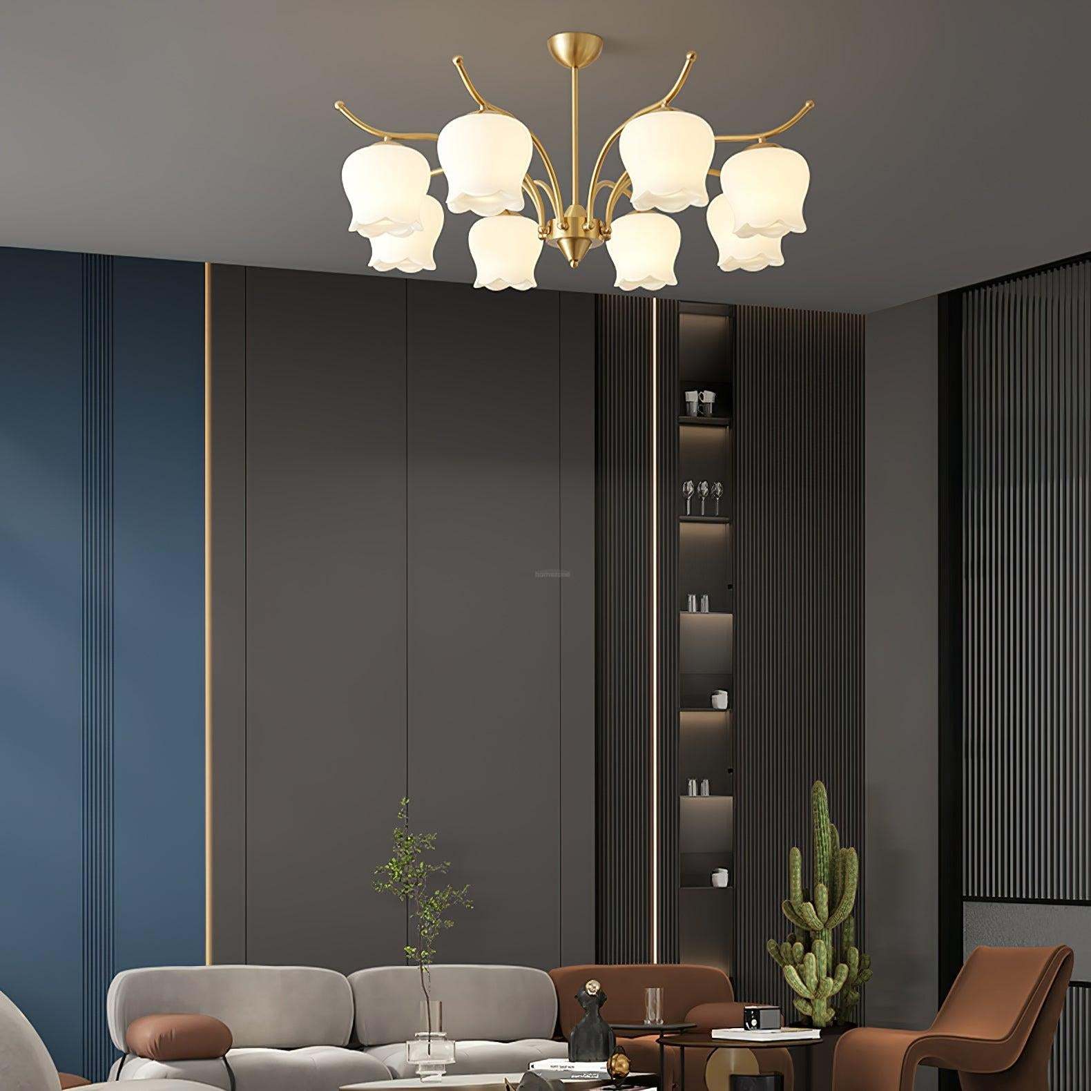 Tulip Brass Chandelier with 3/6/8 heads-Sylvia Space