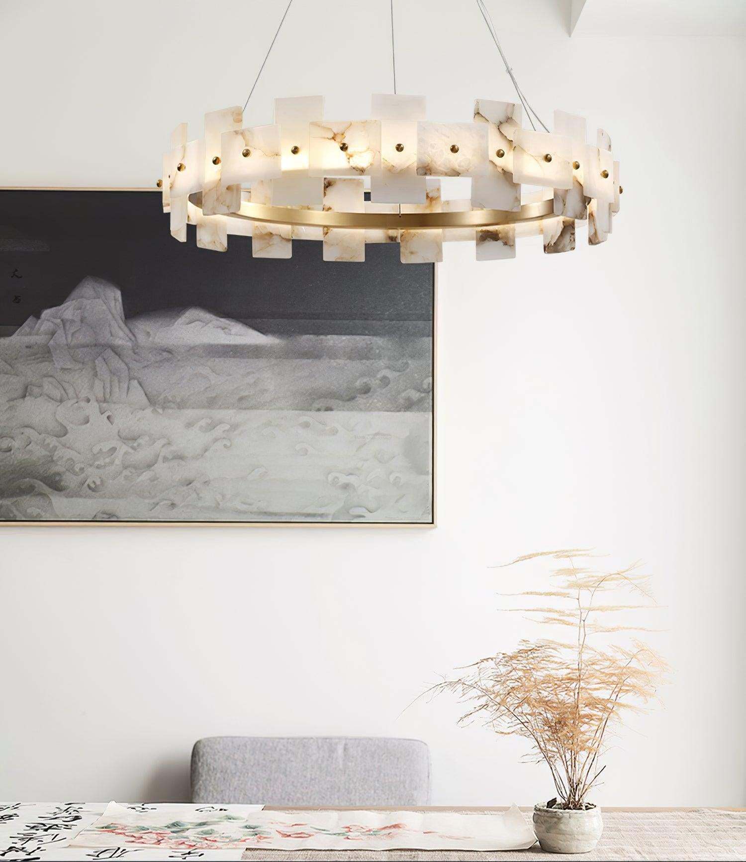 Alabaster Halo Chandelier Φ 23.6″/Φ 31.5''-Sylvia Space
