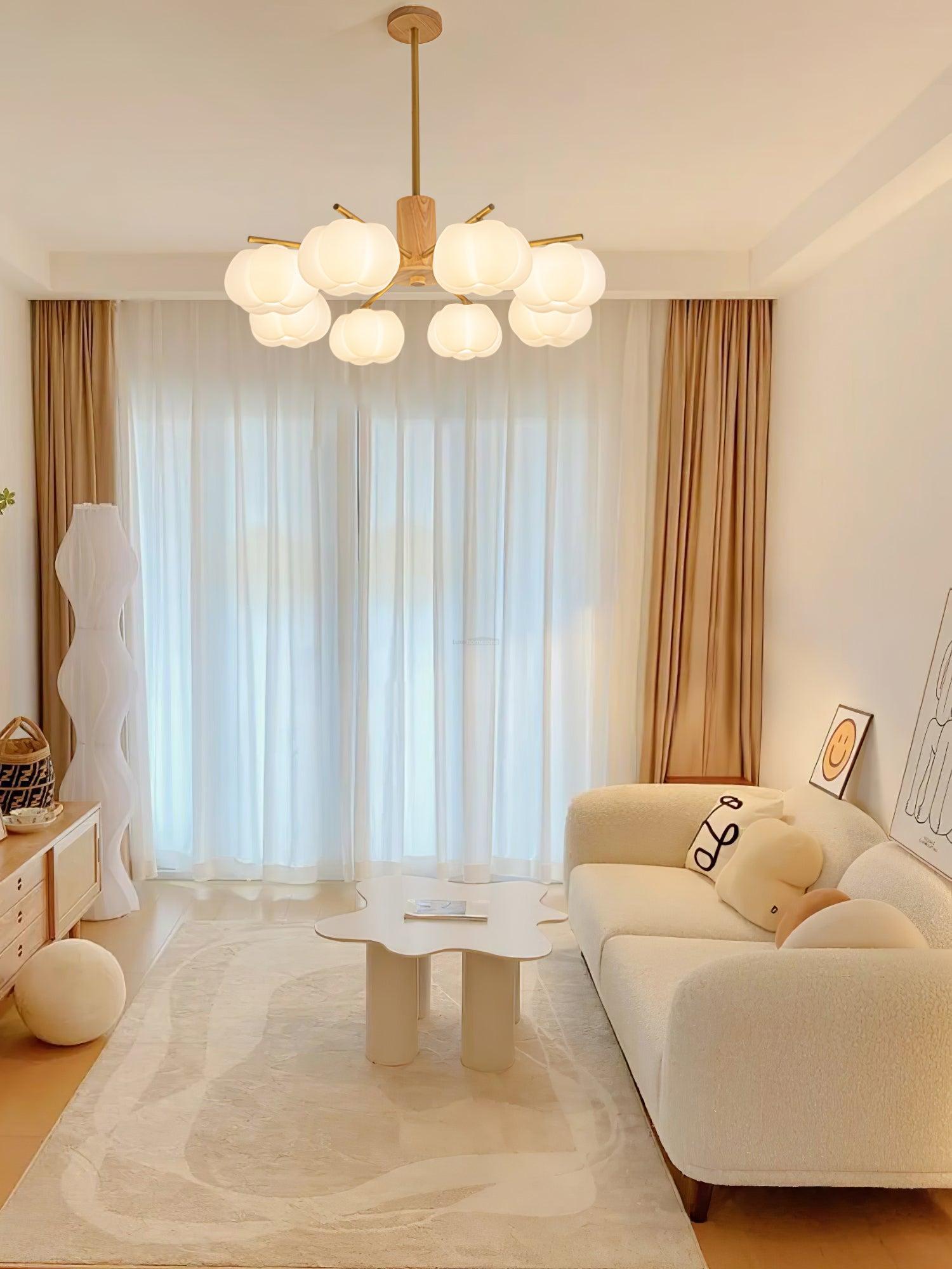 Wooden Cotton Balls Chandelier with 5/8 lamps-Sylvia Space