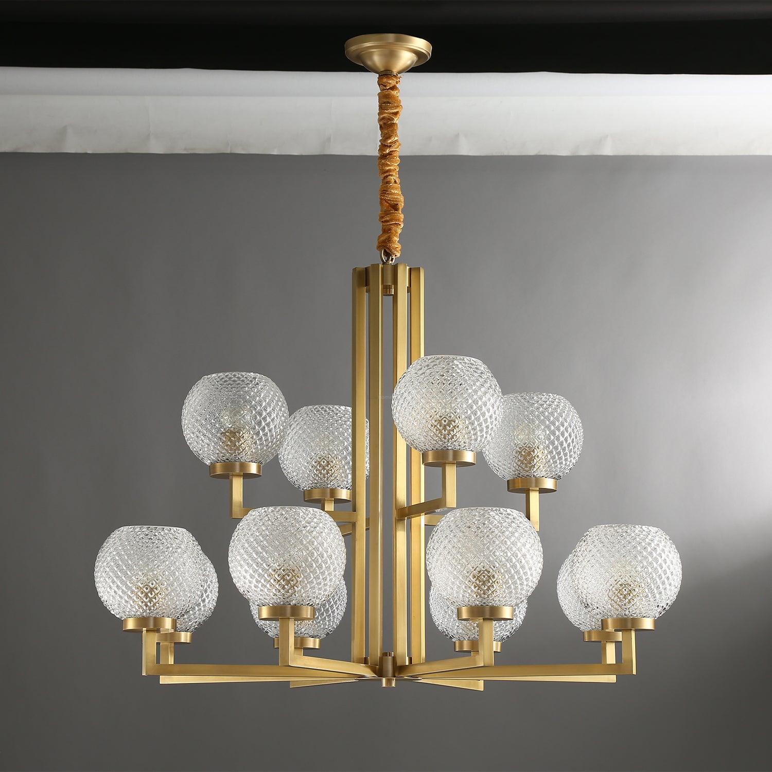 Ribbed Glass Brass Chandelier Φ 27.6″-Sylvia Space