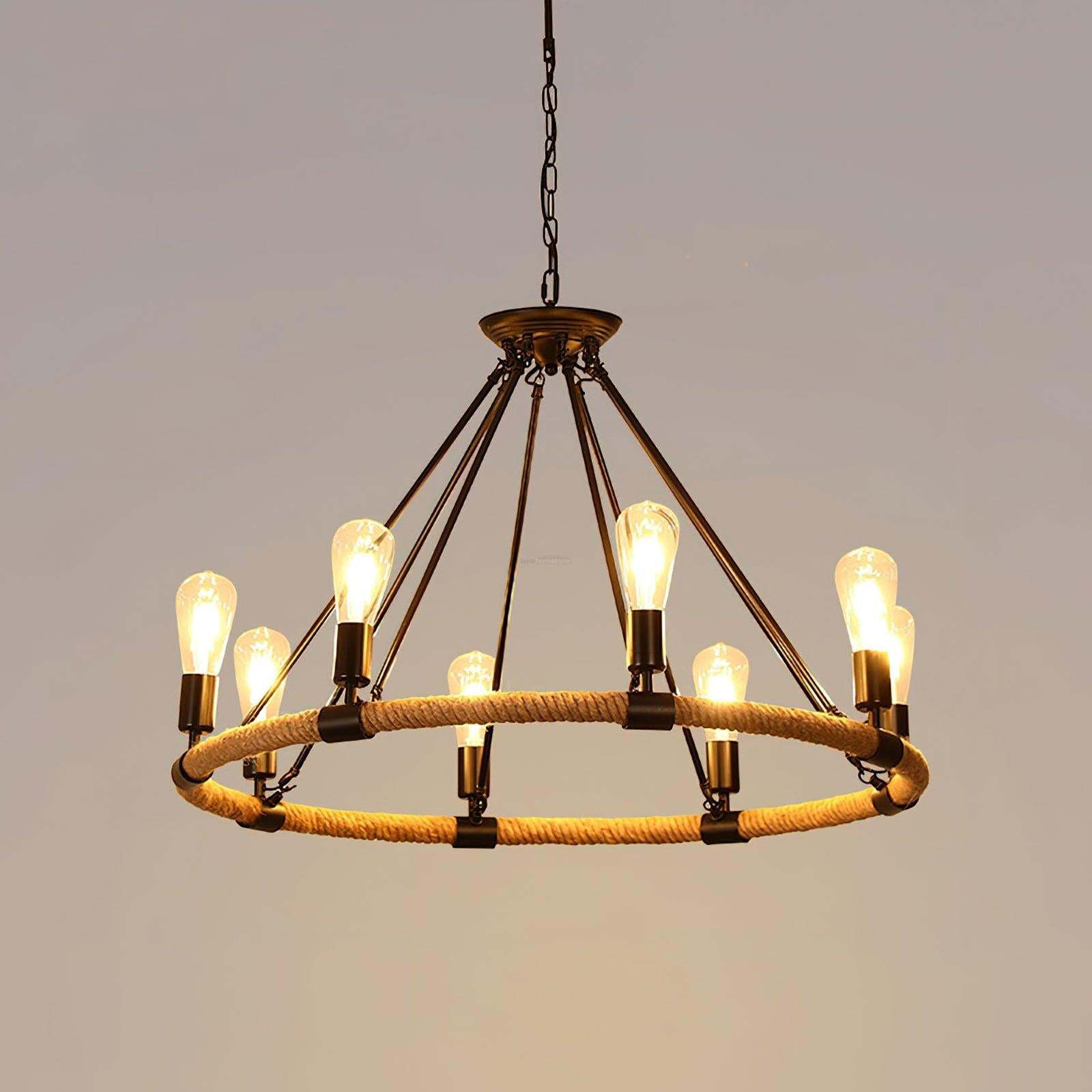 Hemp Rope Industrial Large Circle Chandelier ∅ 23.6″-Sylvia Space