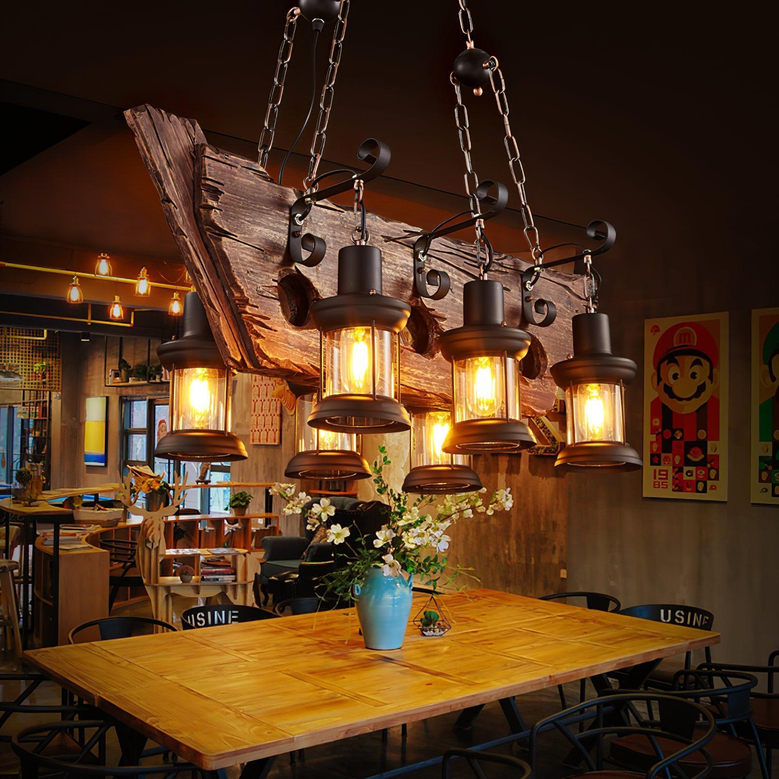 Nautical Industrial Style Wooden Chandelier with 1/3/6/8 heads-Sylvia Space
