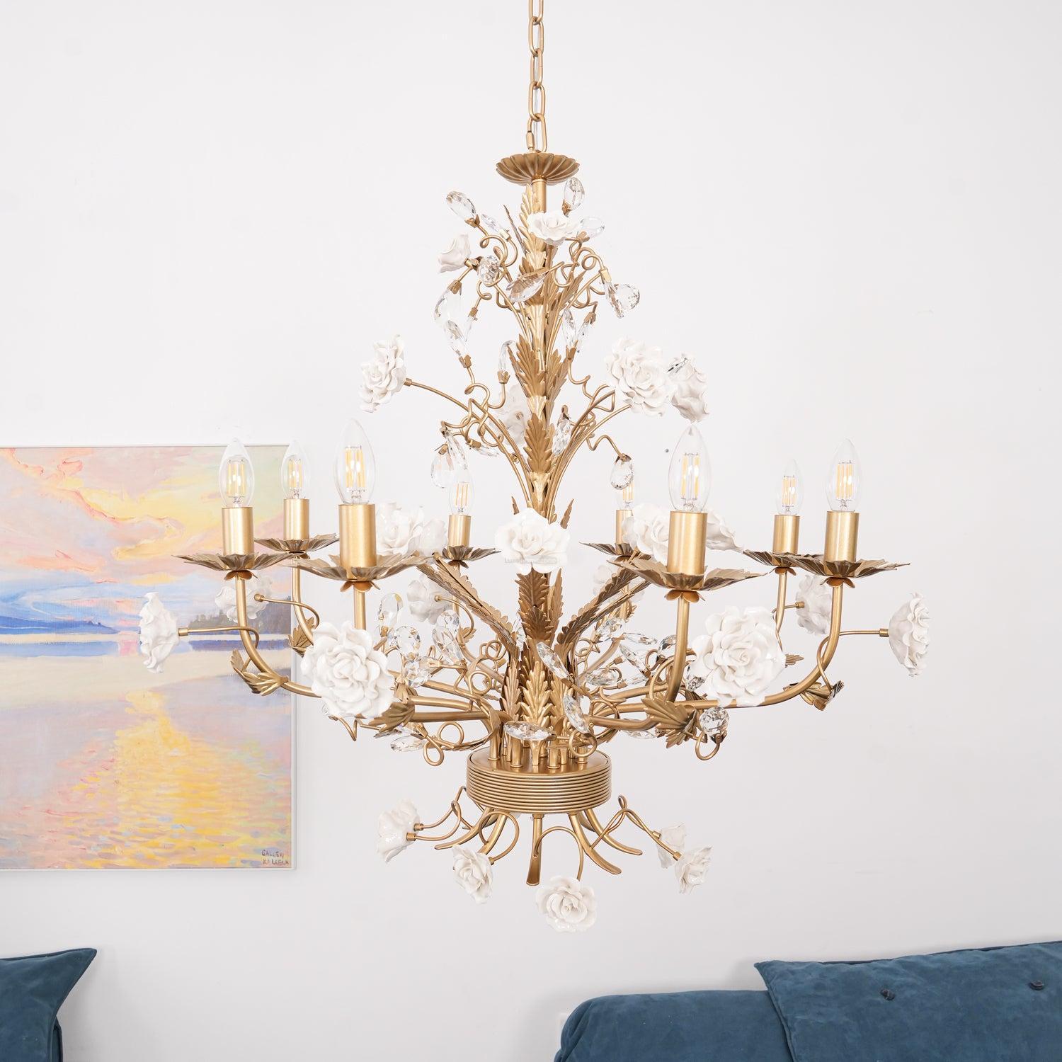 White Rose Crystal Chandelier with 6/8 heads-Sylvia Space