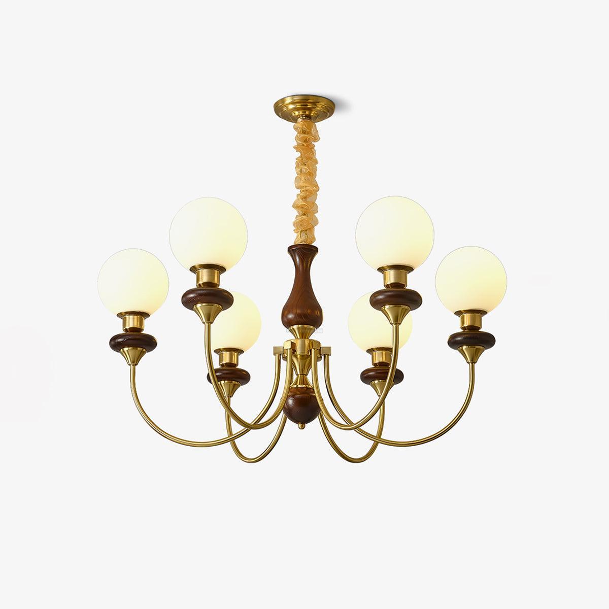 Walnut Brass Chandelier with 3/6/8 lamps-Sylvia Space
