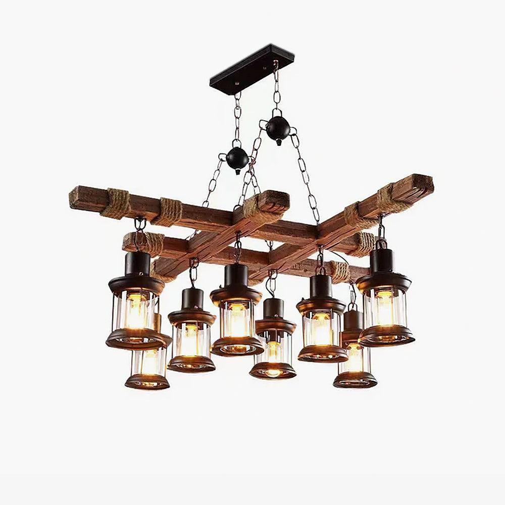 Vintage Wooden Glass Chandeliers-Sylvia Space