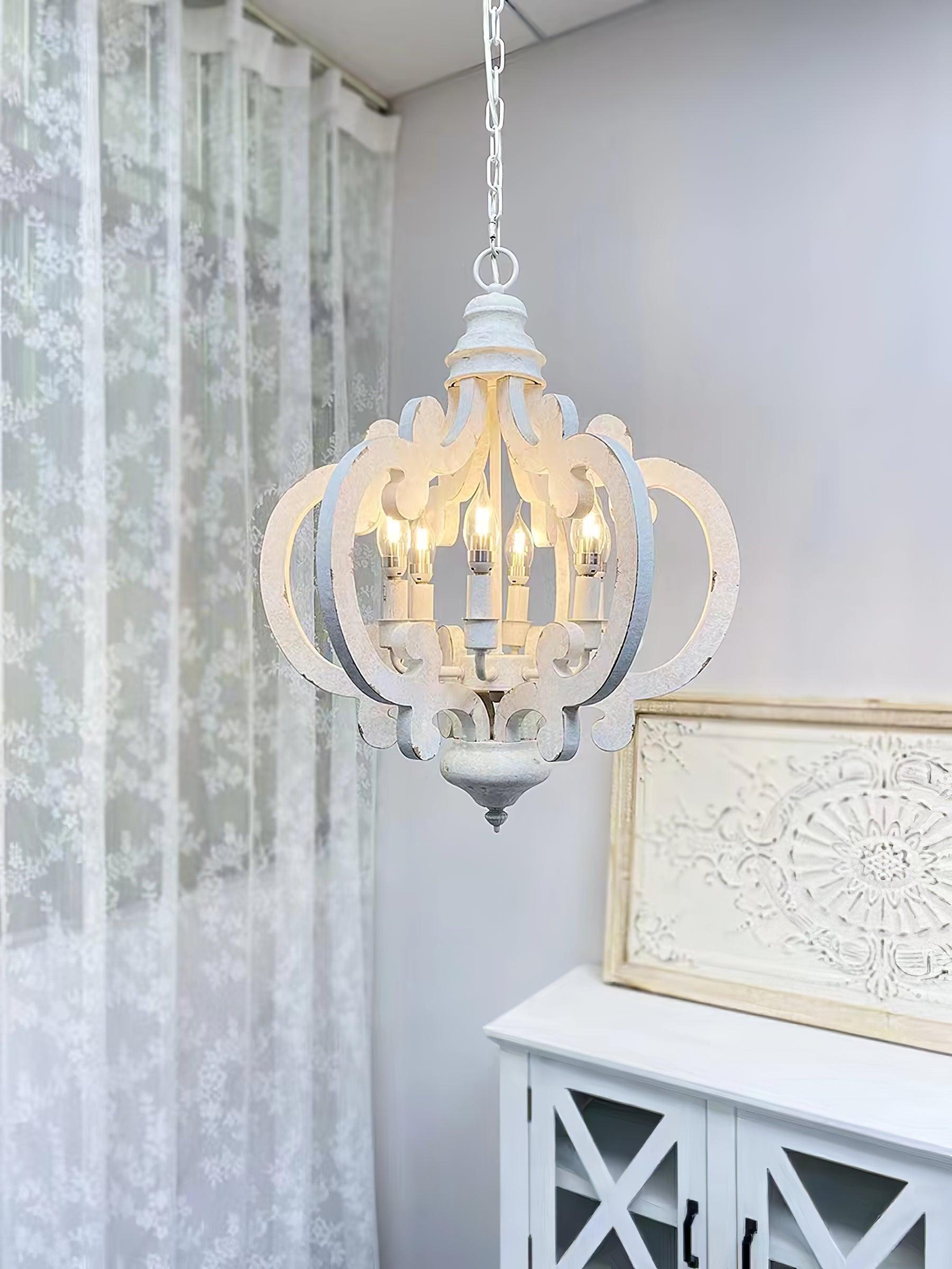 Antique White Style Chandelier Φ 19.7″-Sylvia Space