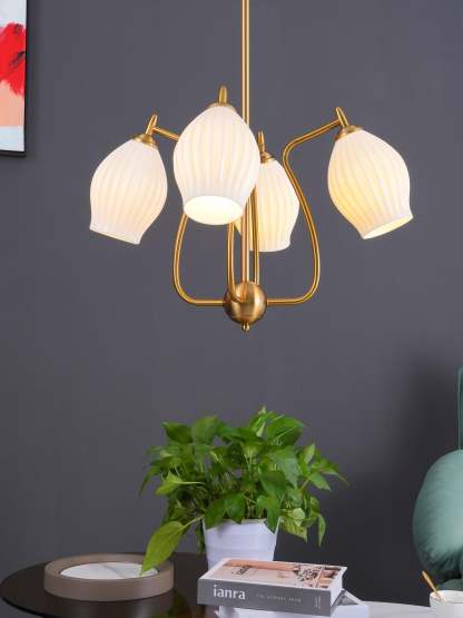 Ceramic Ribbed Chandelier with 4/6/8 heads-Sylvia Space
