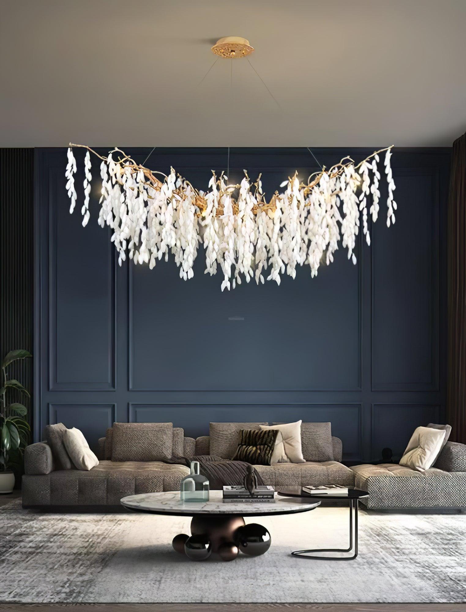 White Jade Branch Brass Round Chandelier-Sylvia Space