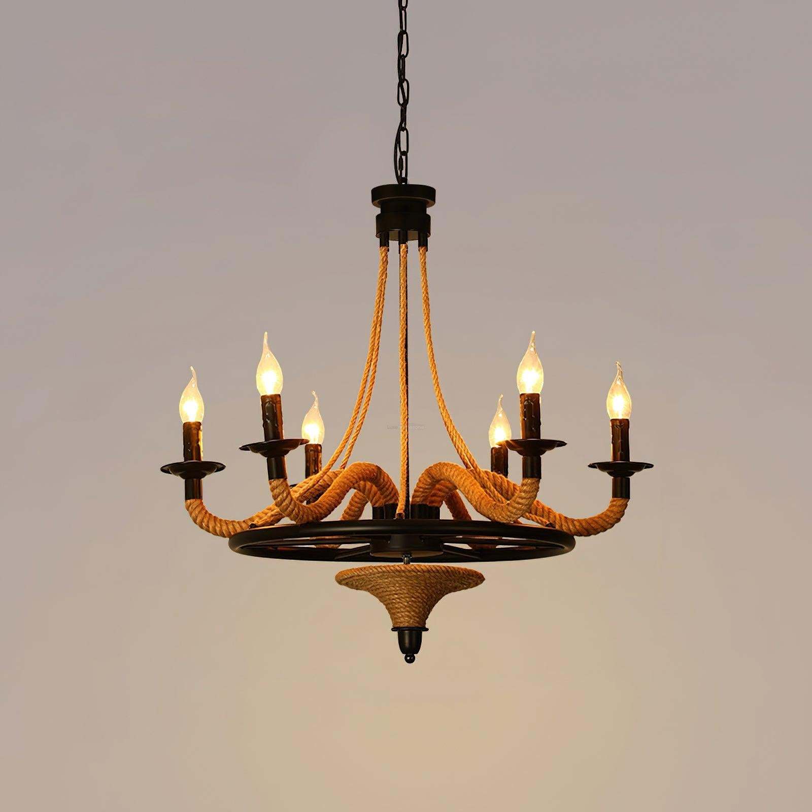 Hemp Rope Industrial Large Wheel Chandelier with 6/8 heads-Sylvia Space