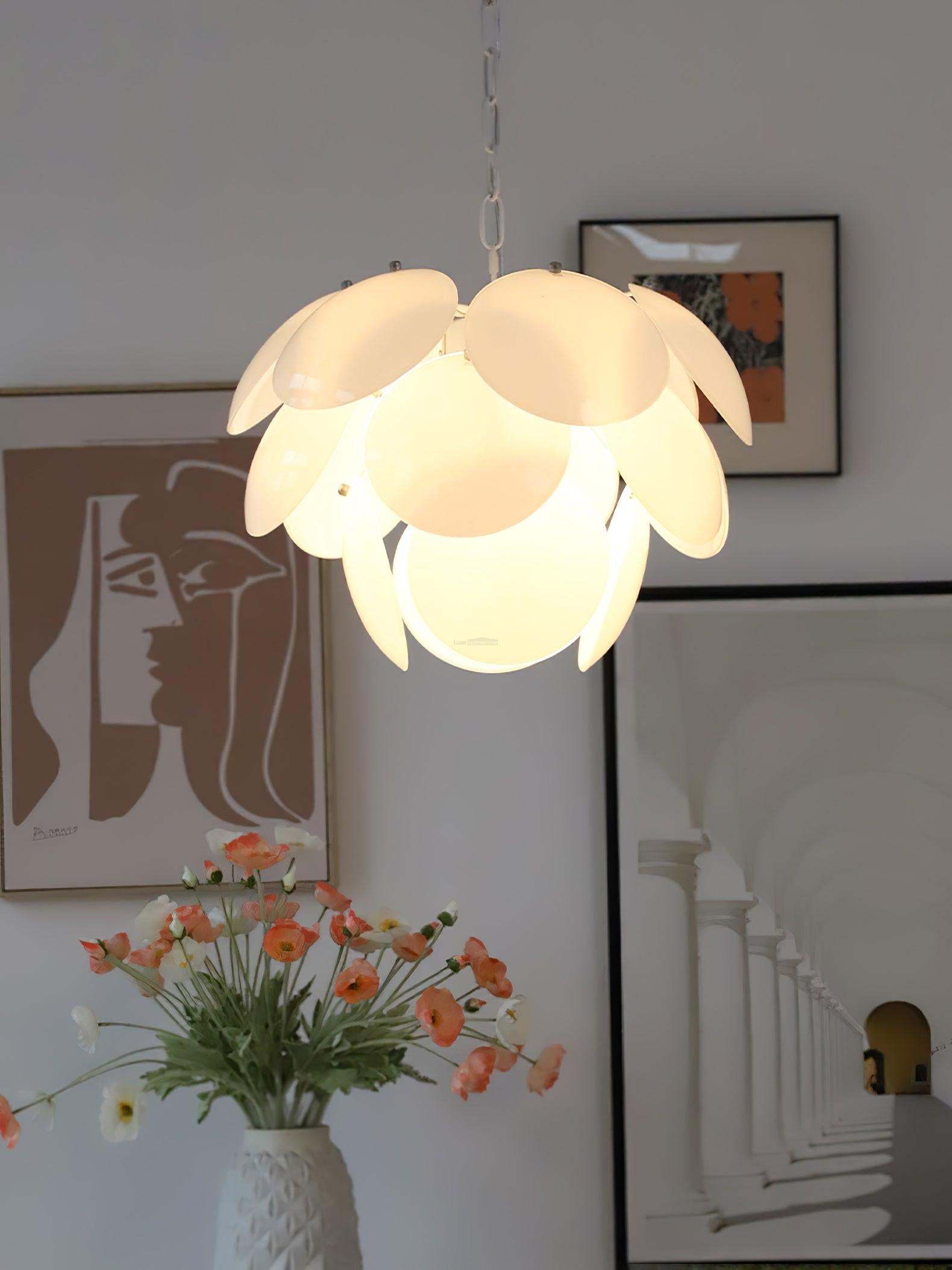 Luminous Petal Glass Round Chandelier-Sylvia Space