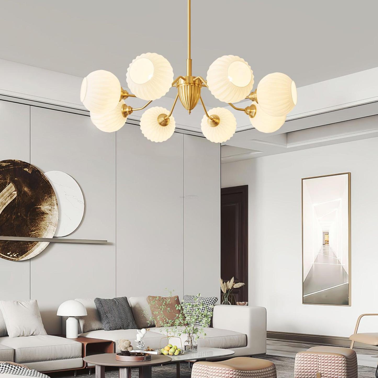 Ribbed Glass Ball Chandelier ∅ 31.5″-Sylvia Space