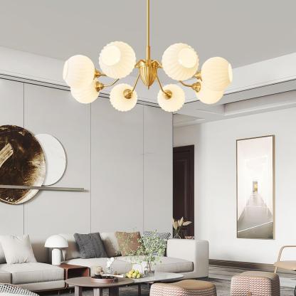 Ribbed Glass Ball Chandelier ∅ 31.5″-Sylvia Space