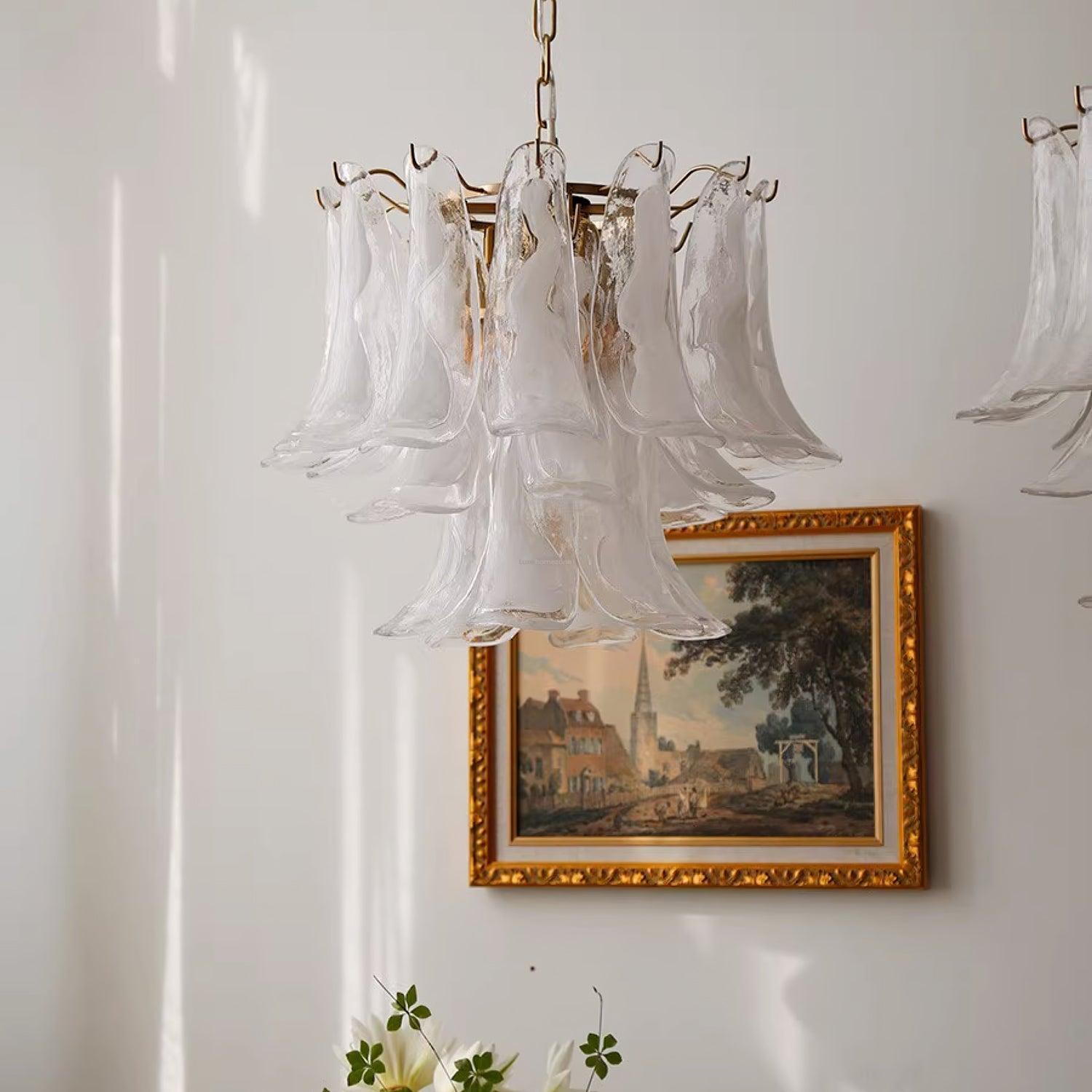 Glass Leaf Cascade Chandelier with 3/4 layer-Sylvia Space