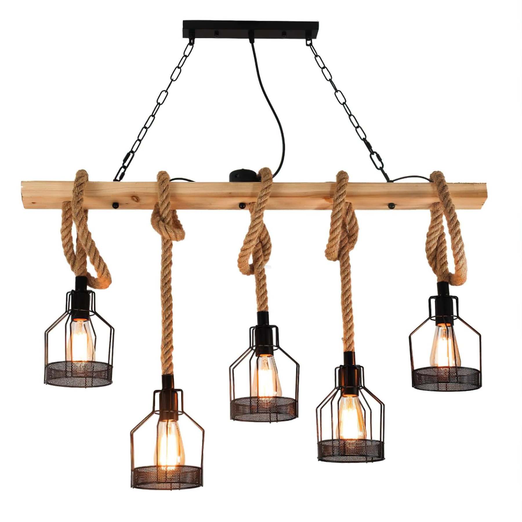 Hemp Rope Industrial Grenade Chandelier with 5/8 heads-Sylvia Space