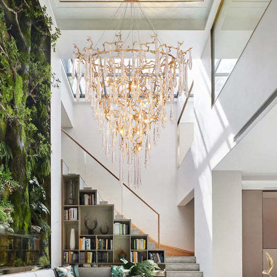 Quinn Crystal Branch Chandelier H 53.15", Long Staircase Chandelier-Sylvia Space
