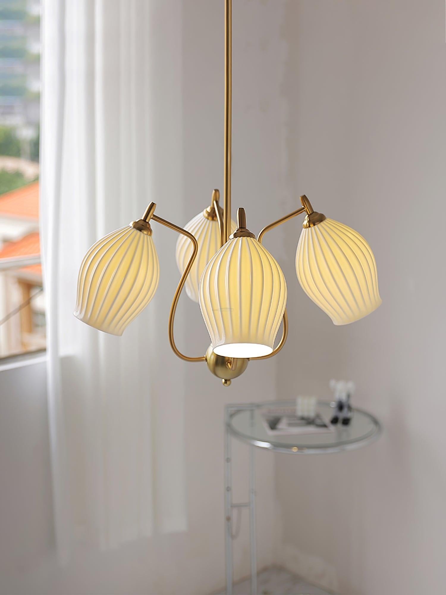 Ceramic Ribbed Chandelier with 4/6/8 heads-Sylvia Space