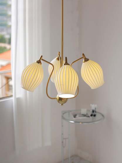 Ceramic Ribbed Chandelier with 4/6/8 heads-Sylvia Space