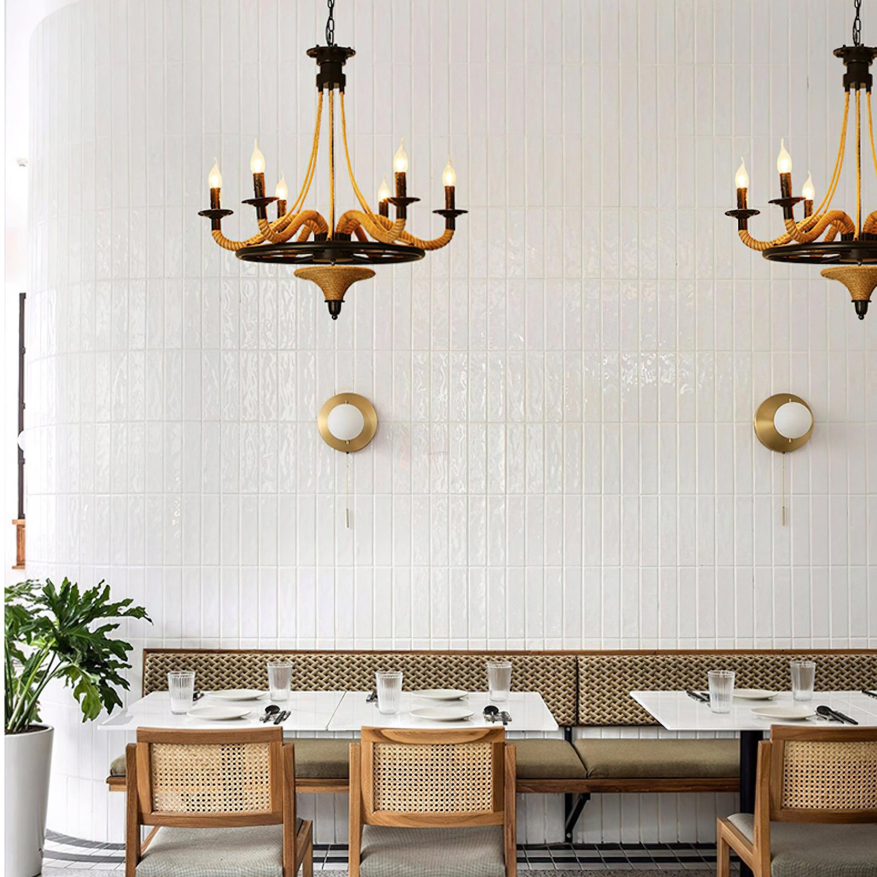 Hemp Rope Industrial Large Wheel Chandelier with 6/8 heads-Sylvia Space