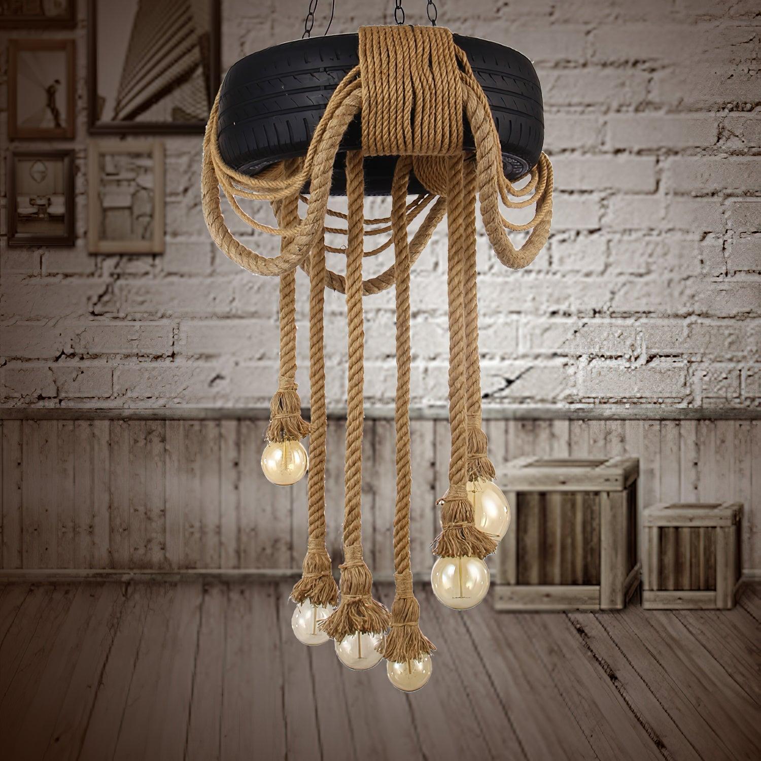 Hemp Rope Industrial Tire Chandelier ∅ 23.6″-Sylvia Space