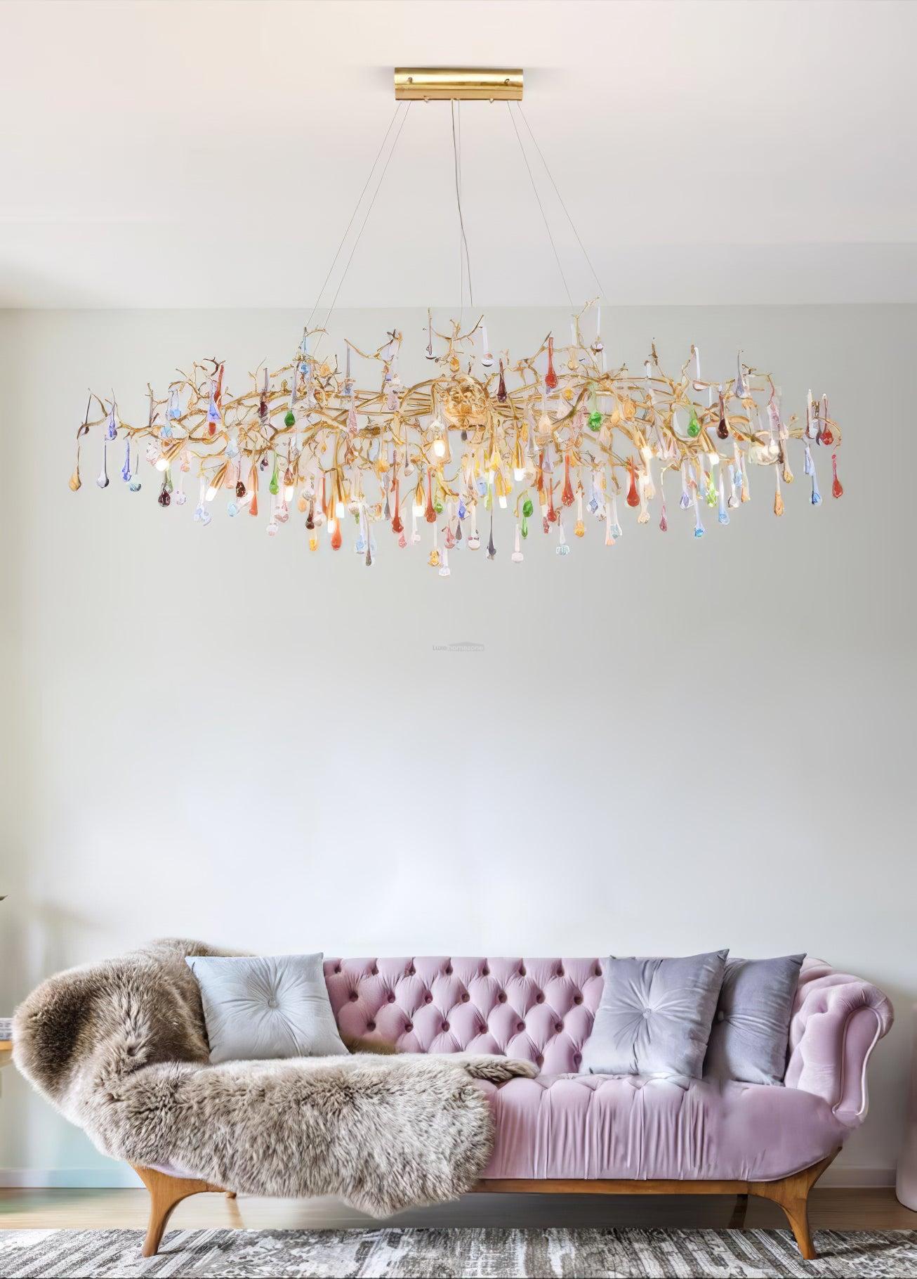 Colorful Teardrop Brass Branch Chandelier-Sylvia Space