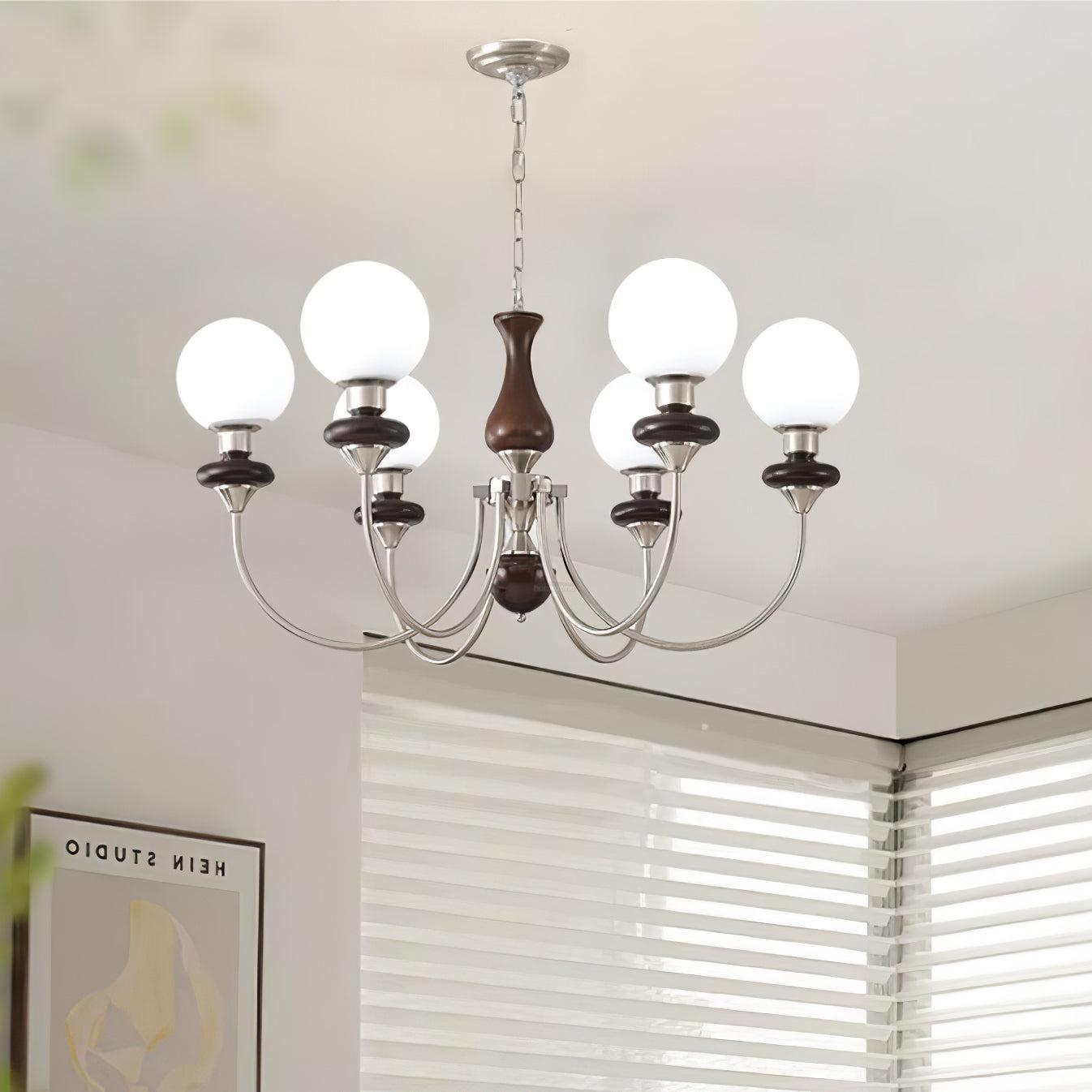 Walnut Brass Chandelier with 3/6/8 lamps-Sylvia Space