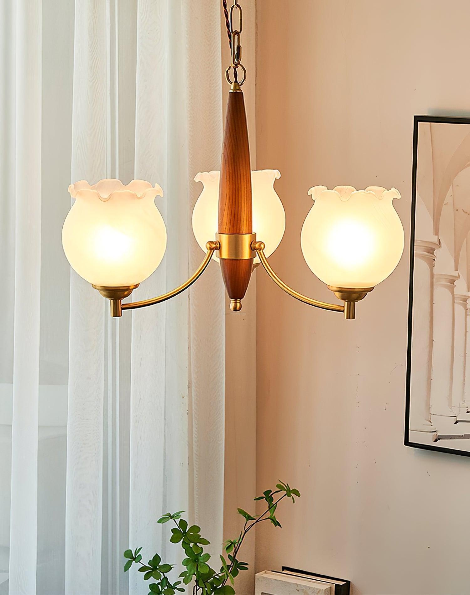 Tulips Glass Wood Chandelier with 3/5 heads-Sylvia Space