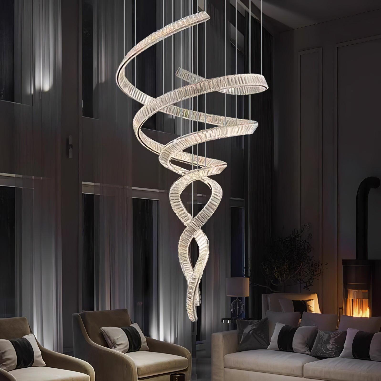 Long Spiral Crystal Chandelier ∅ 31.5″-Sylvia Space