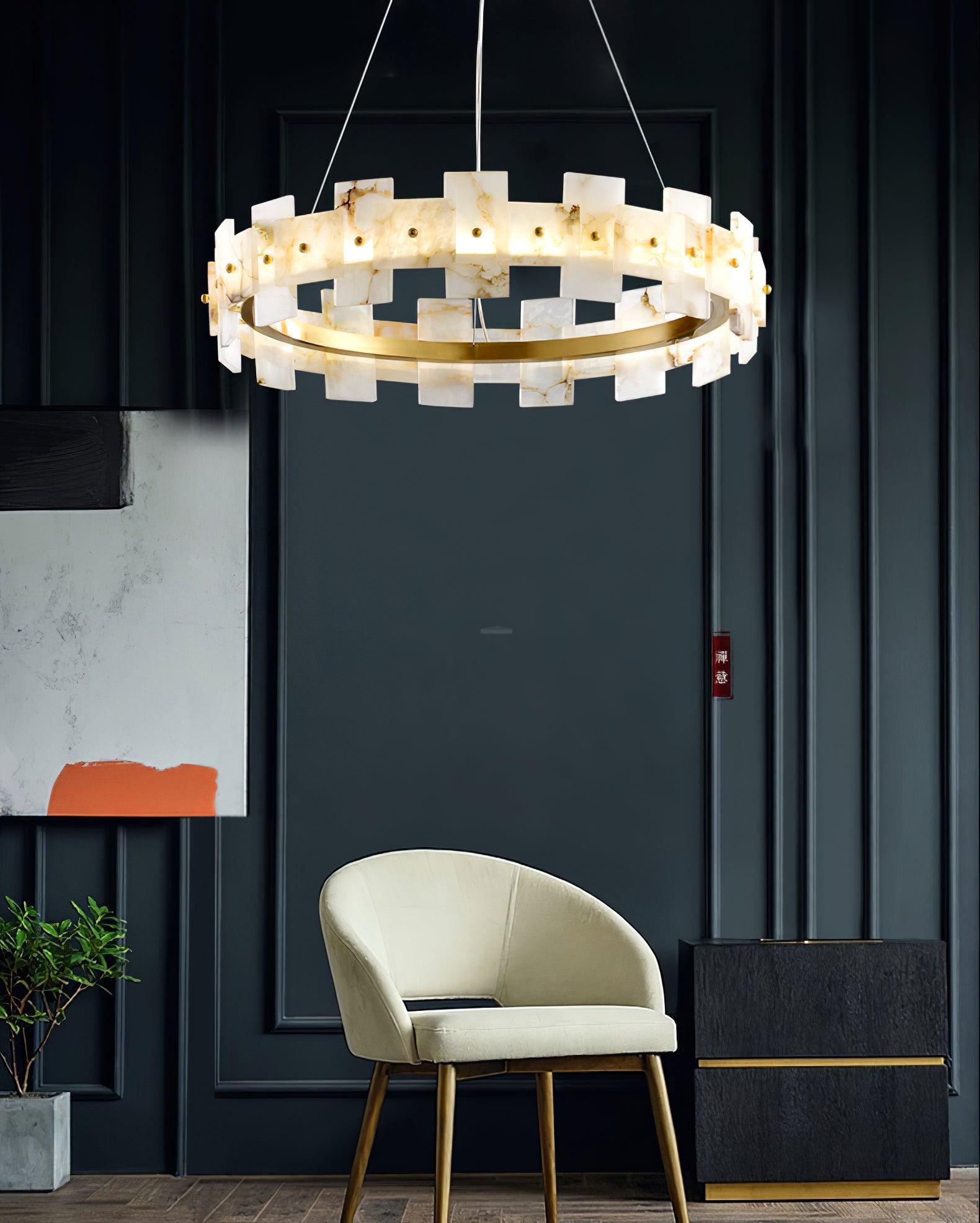 Alabaster Halo Chandelier Φ 23.6″/Φ 31.5''-Sylvia Space