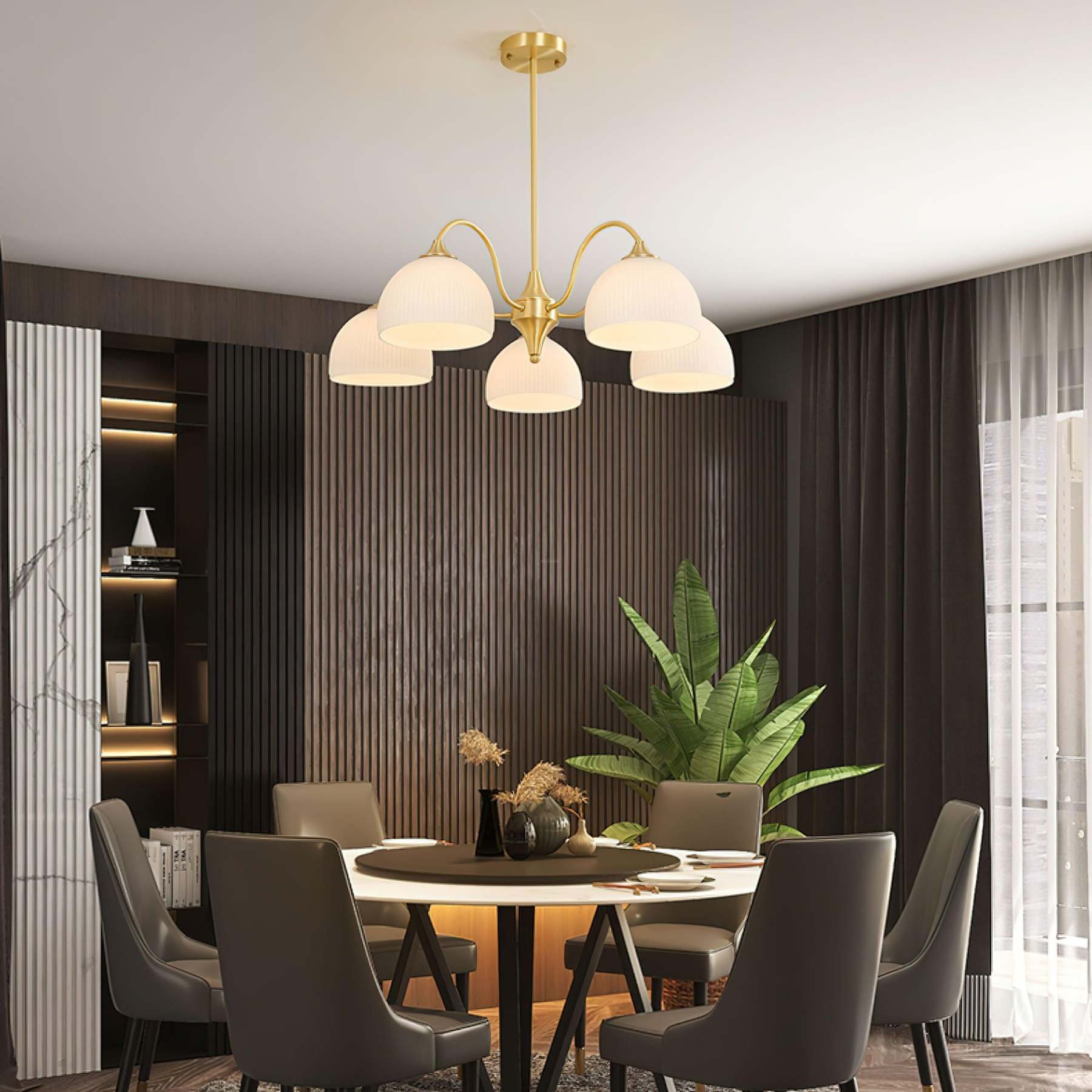 Striped Glass Bowl Chandelier with 5/6/8/10 heads-Sylvia Space
