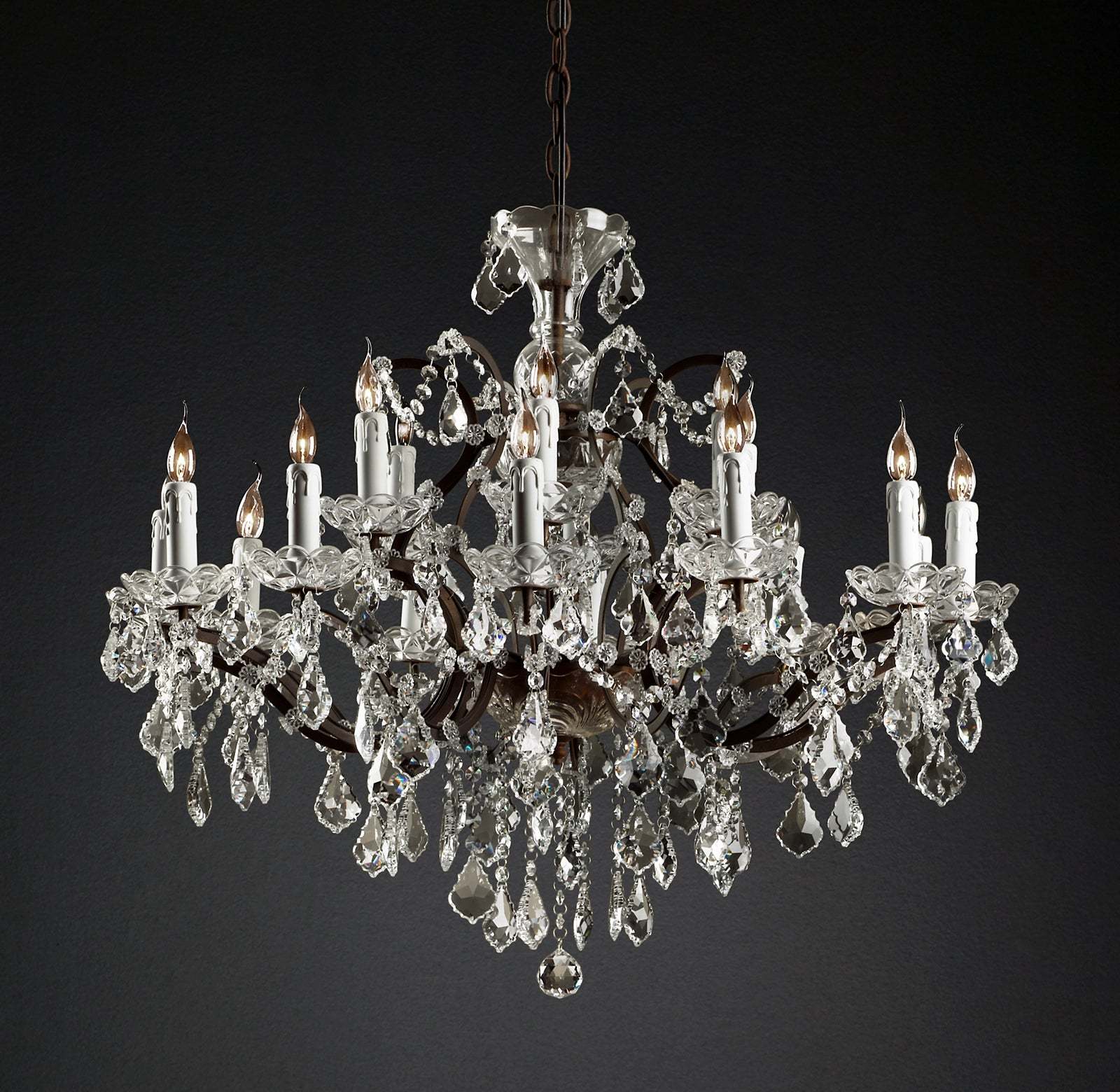 Rocco Iron & Crystal Round Chandelier 33''-Sylvia Space