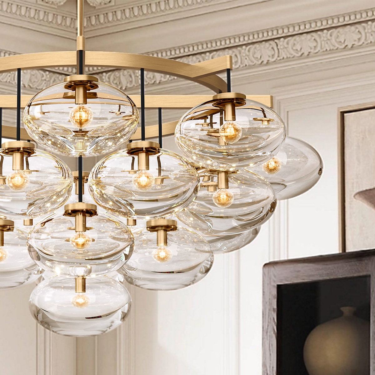 Cabrette Clear Glass Round Chandelier 48"