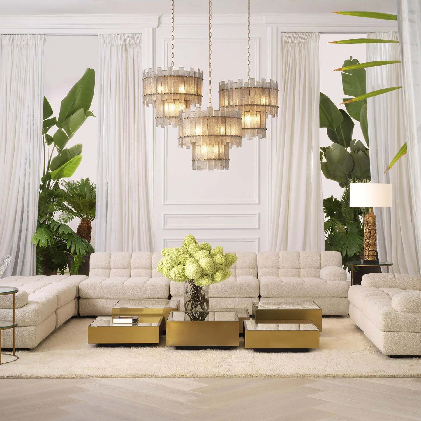 Caprera Modern Brass Chandelier - (Antique Brass Finish | Hand Blown Glass) - Eichholtz-Sylvia Space